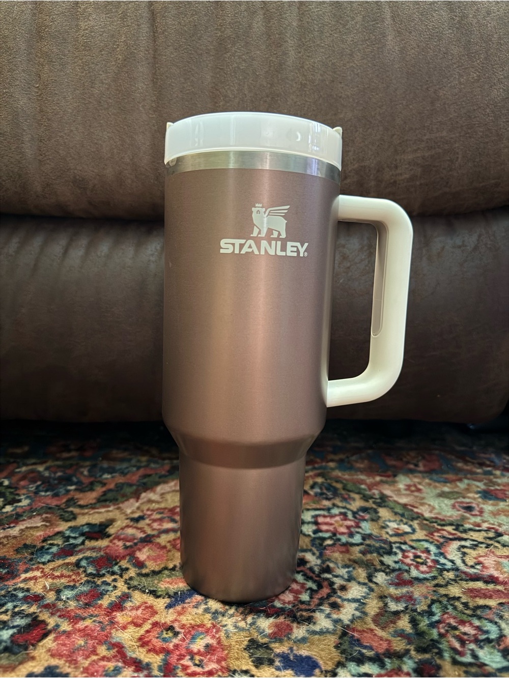 Stanley Metallic Rose Travel Mug with White Handle